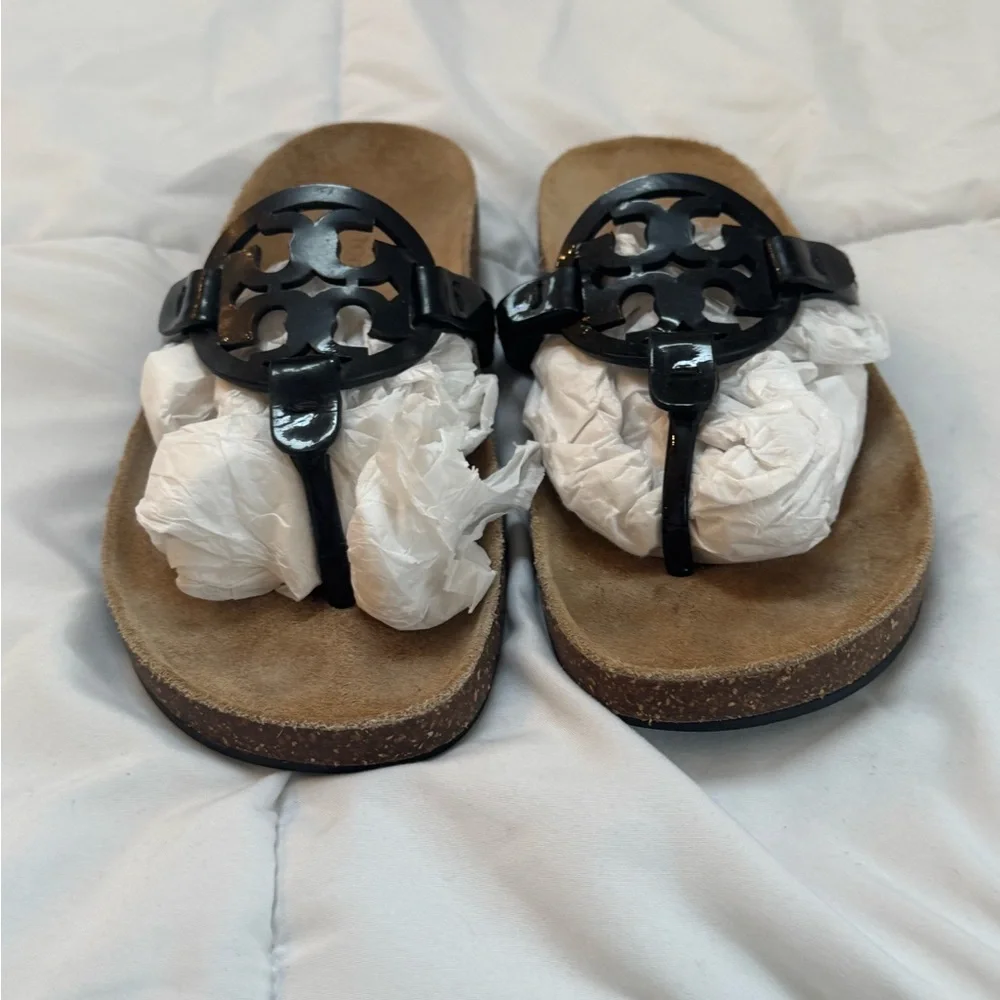 Tory Burch Black and Brown Sandals with Cork Footbed - Picture 1 of 6